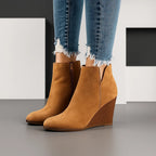 Sculpted Wedge Ankle Boots with Side Cut-Out