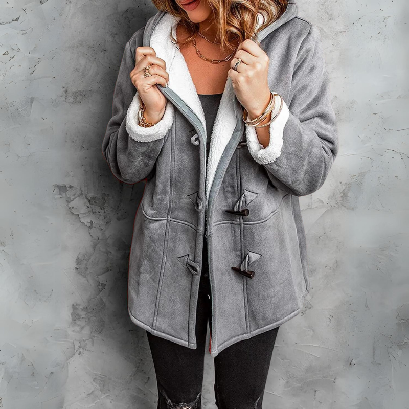 Women's Sherpa Lined Hooded Jacket with Toggle Closure for Warmth