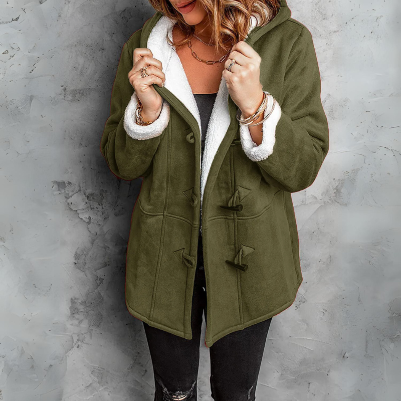 Women's Sherpa Lined Hooded Jacket with Toggle Closure for Warmth