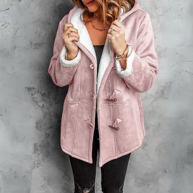 Women's Sherpa Lined Hooded Jacket with Toggle Closure for Warmth