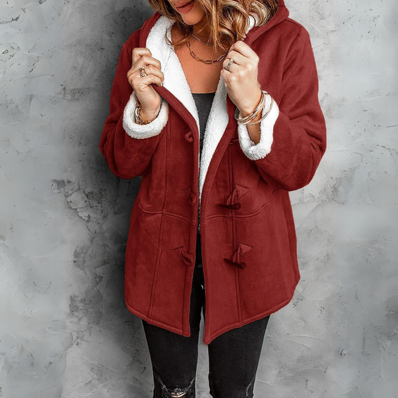 Women's Sherpa Lined Hooded Jacket with Toggle Closure for Warmth