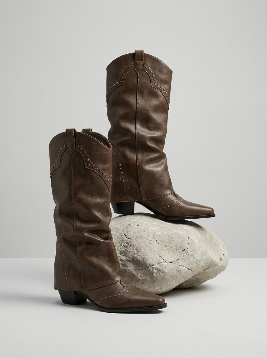Knee-High Western Cowboy Boots with Decorative Studs for Effortless Styling