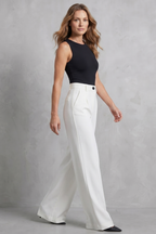 Women High Waist Wide Leg Trousers - Structured Elegance for Modern Comfort