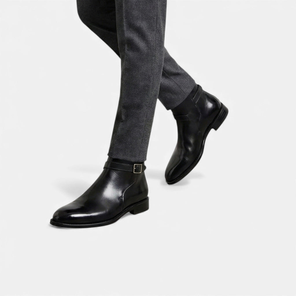 Men's Leather Jodhpur Slip-On Boots with Durable Rubber Outsole