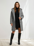 Women Hooded Bouclé Winter Coat - Relaxed Fit with Textured Finish
