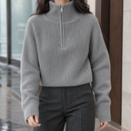 Women's Wool Half Zip Sweater Ribbed Knit