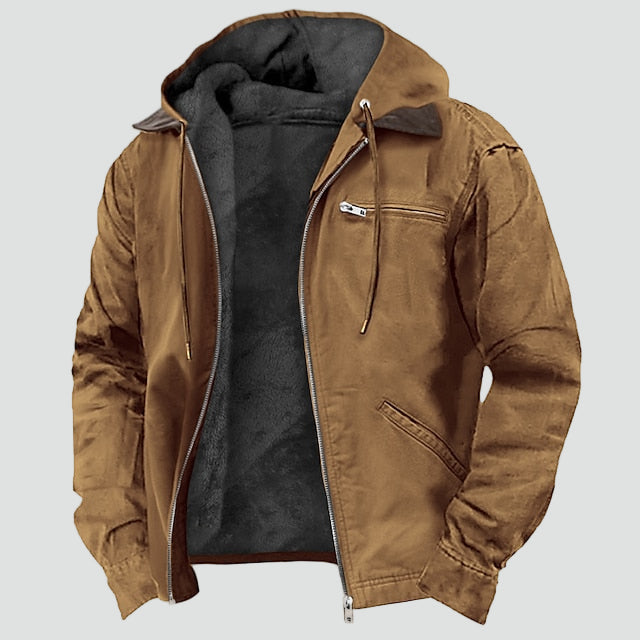Men's Hooded Mid-Season Fleece-Lined Jacket with Zip Front