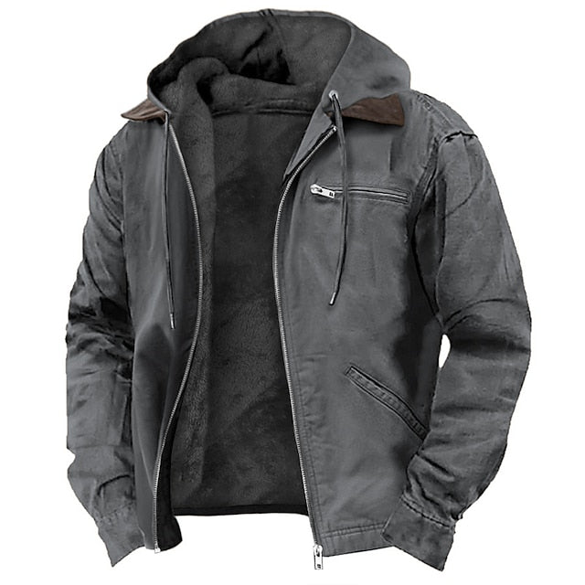 Men's Hooded Mid-Season Fleece-Lined Jacket with Zip Front