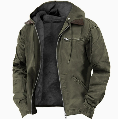Men's Hooded Mid-Season Fleece-Lined Jacket with Zip Front