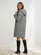 Women Hooded Bouclé Winter Coat - Relaxed Fit with Textured Finish