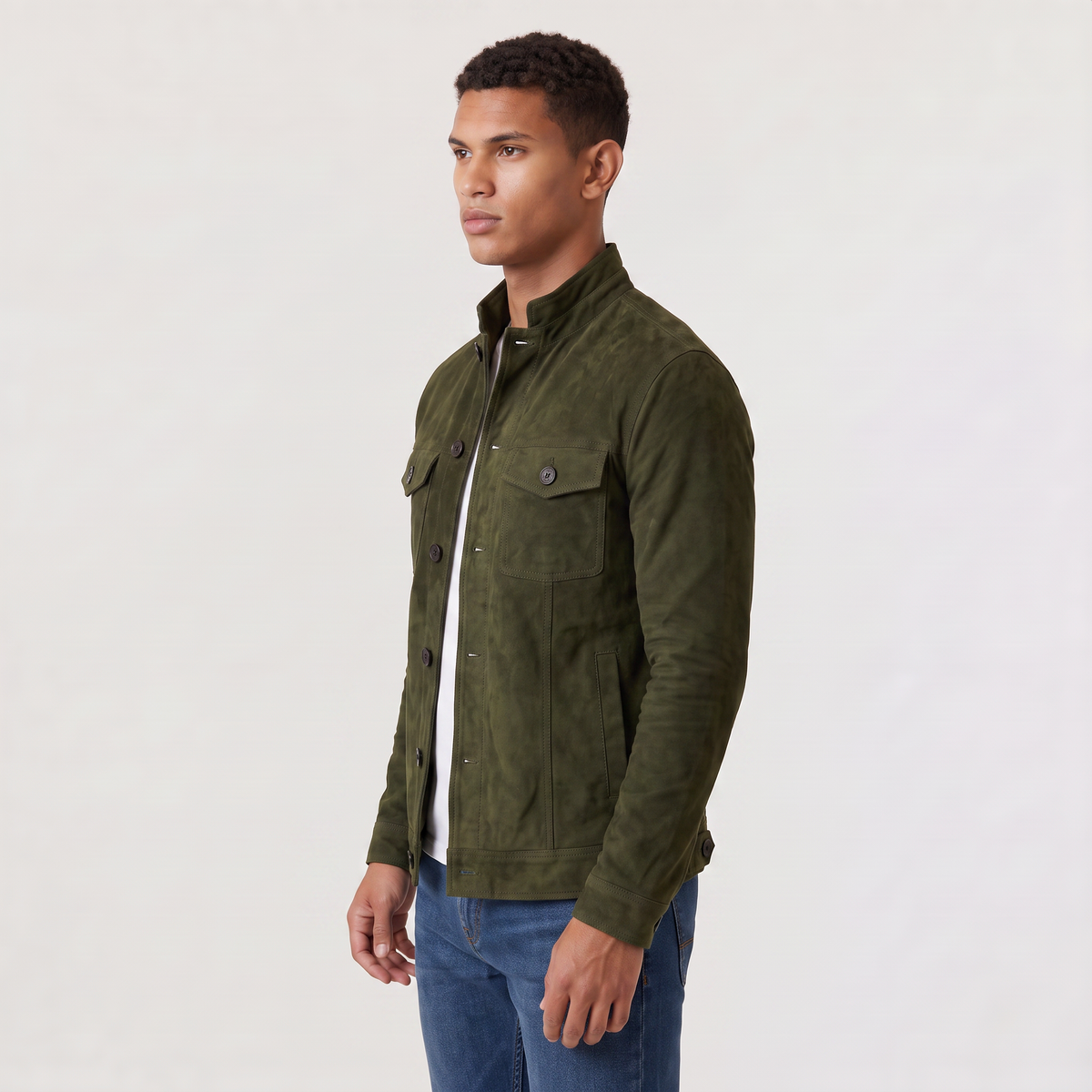 Men's Button-Up Suede-Look Trucker Jacket
