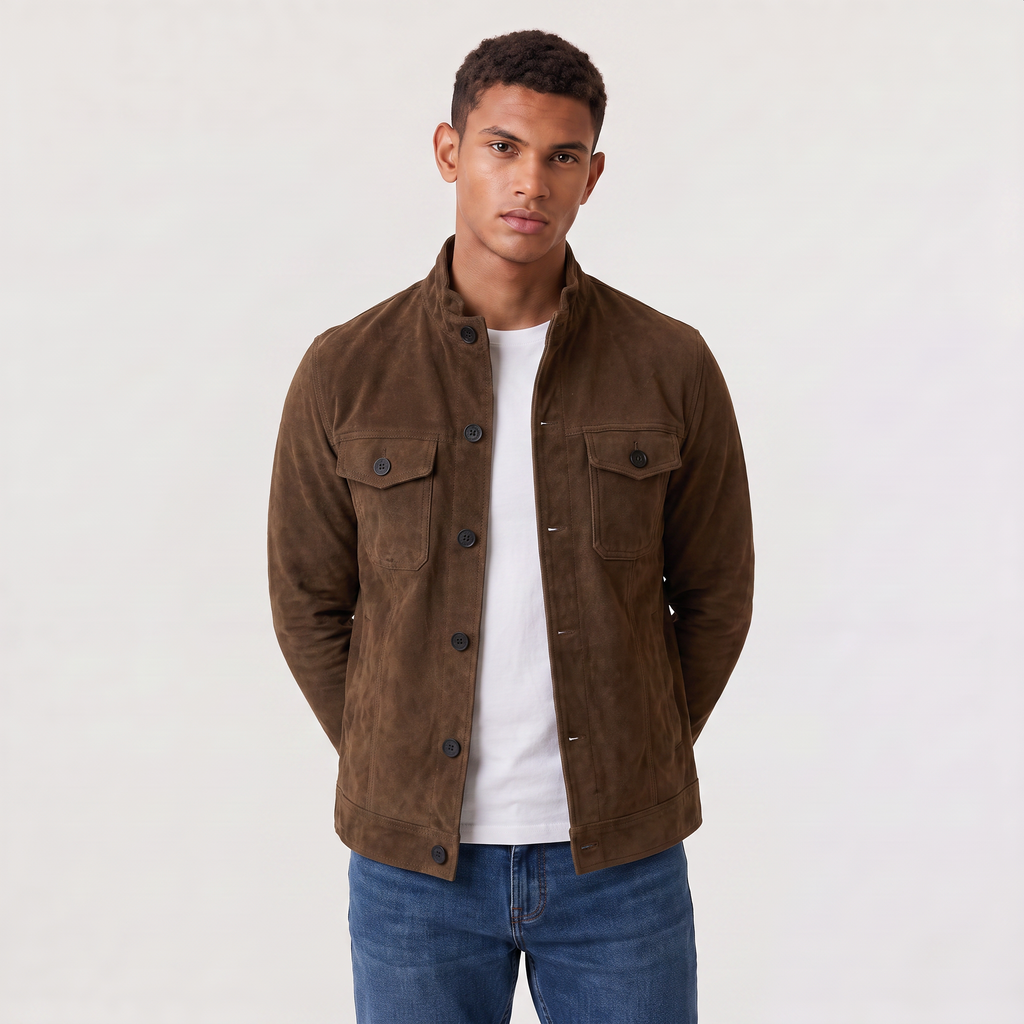 Men's Button-Up Suede-Look Trucker Jacket