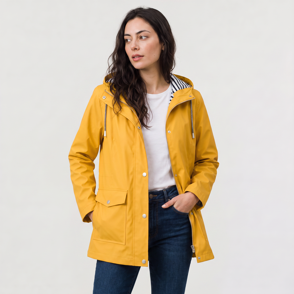 Women's Waterproof Hooded Rain Jacket - Lightweight Wind-Resistant Coat
