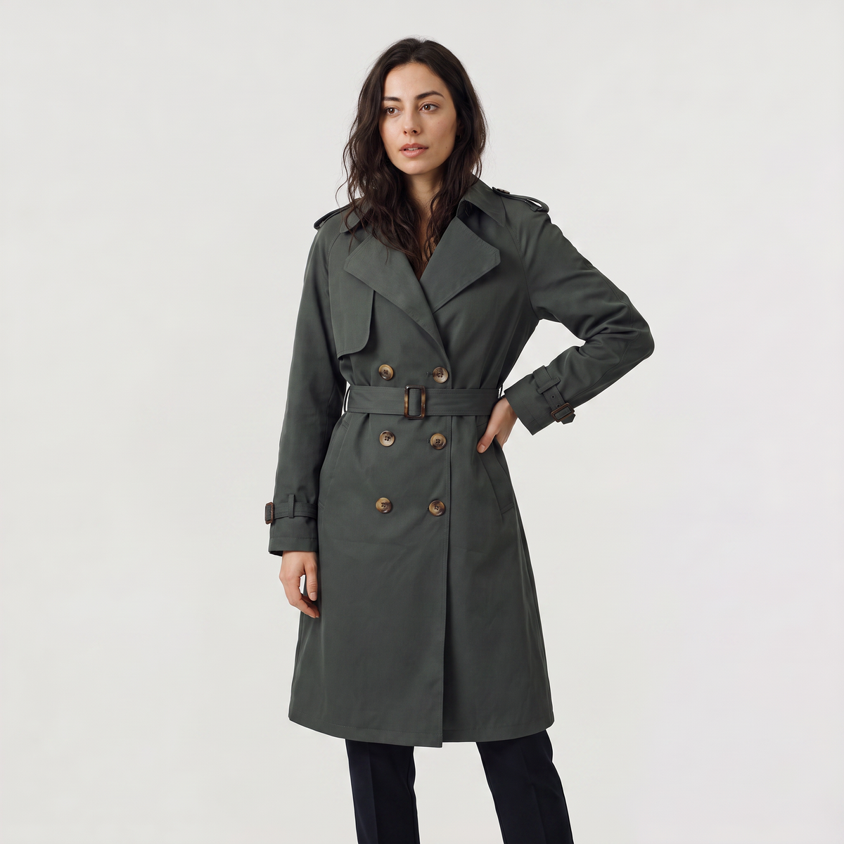 Women's Single-Breasted Belted Trench Coat