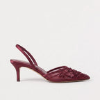 Women's Embroidered Mesh Mule Heels - Slip-On Pointed Toe