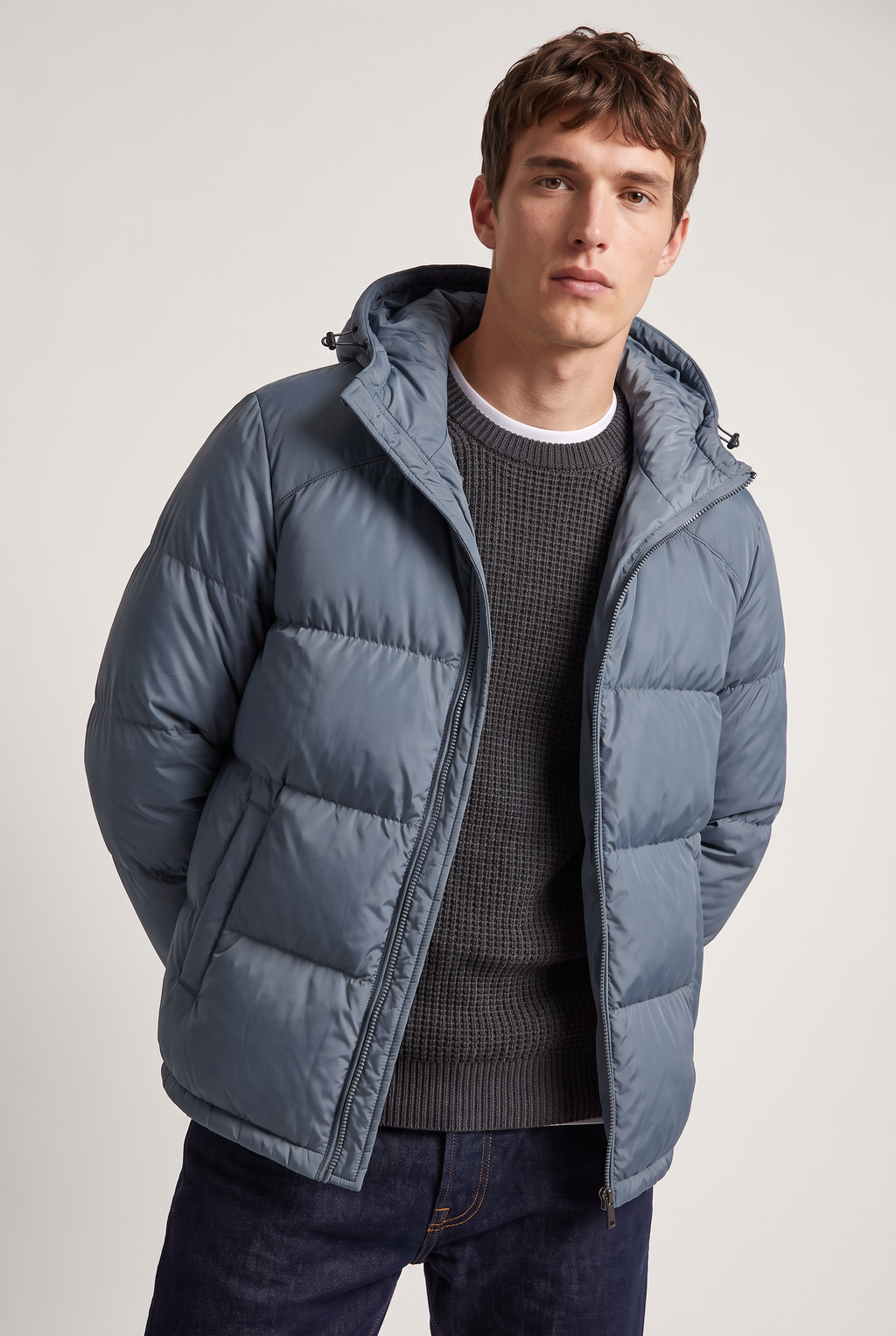 Men’s Hooded Puffer Jacket - Front Zip