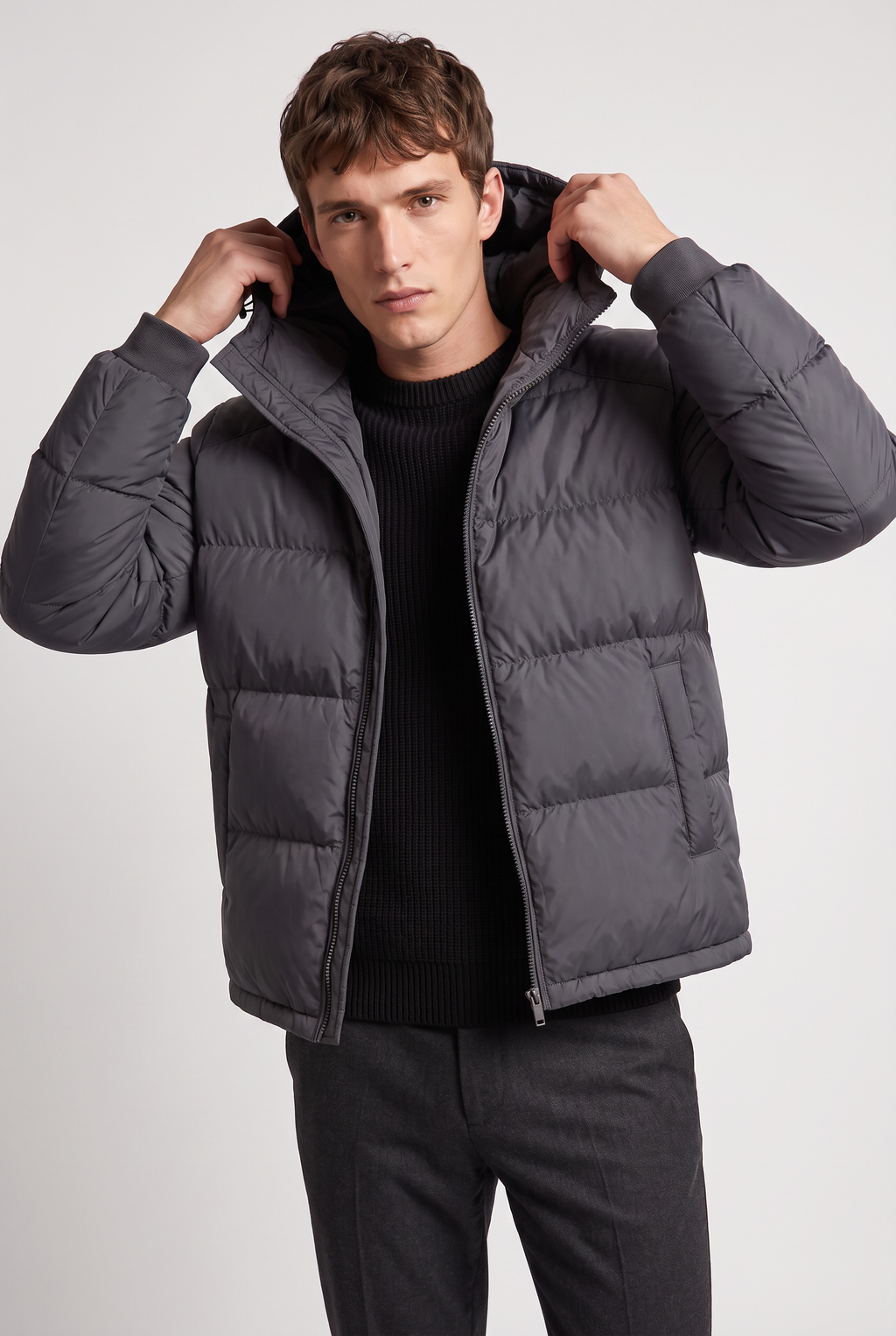 Men’s Hooded Puffer Jacket - Front Zip