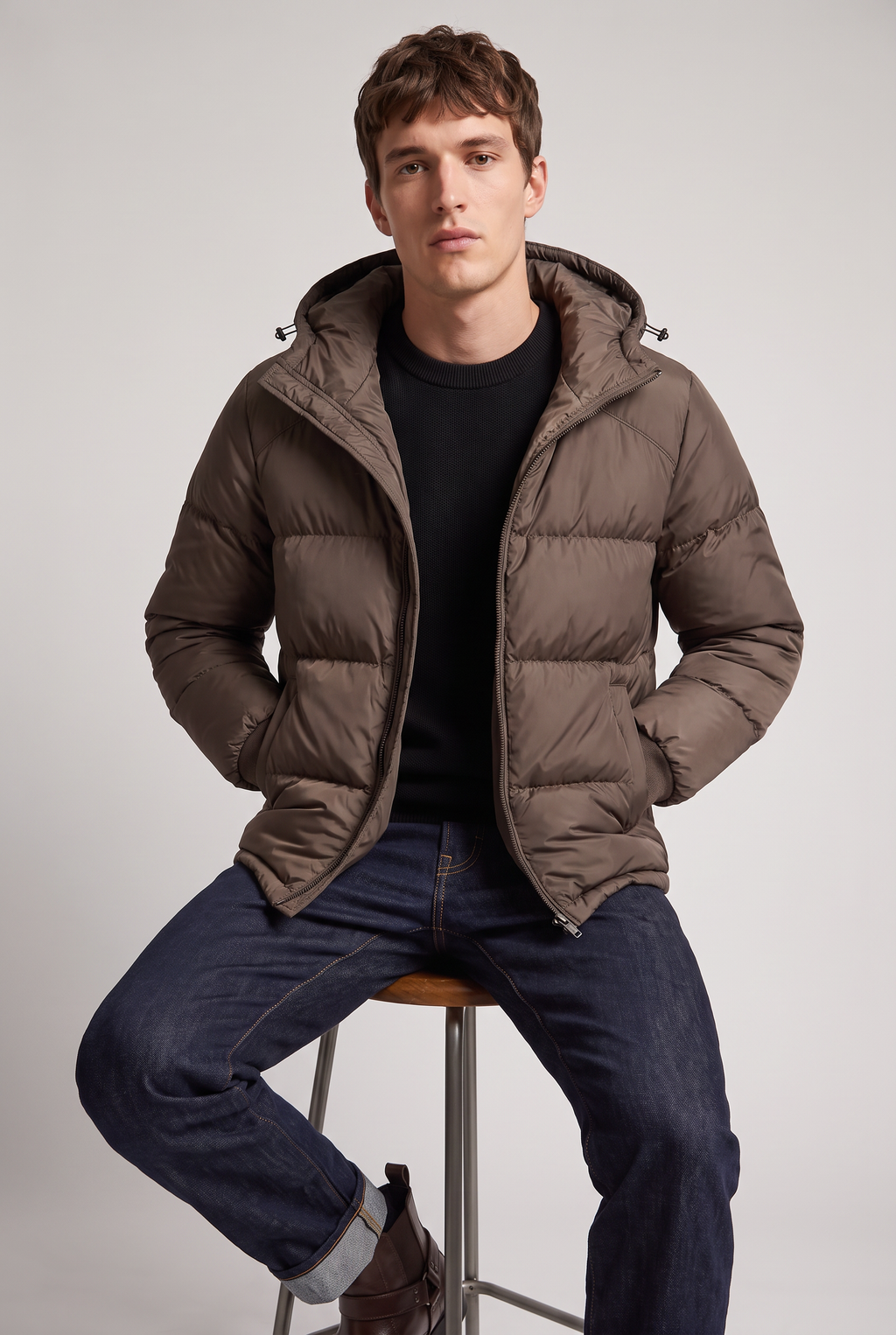 Men’s Hooded Puffer Jacket - Front Zip