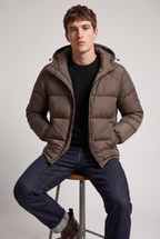 Men’s Hooded Puffer Jacket - Front Zip