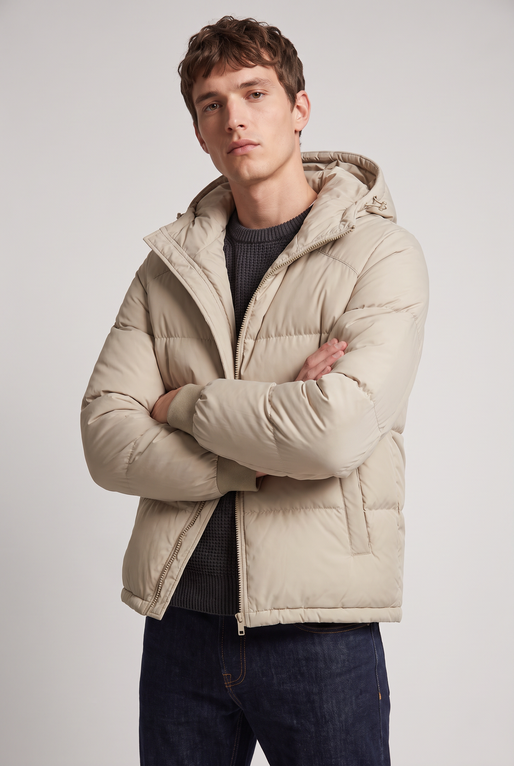 Men’s Hooded Puffer Jacket - Front Zip