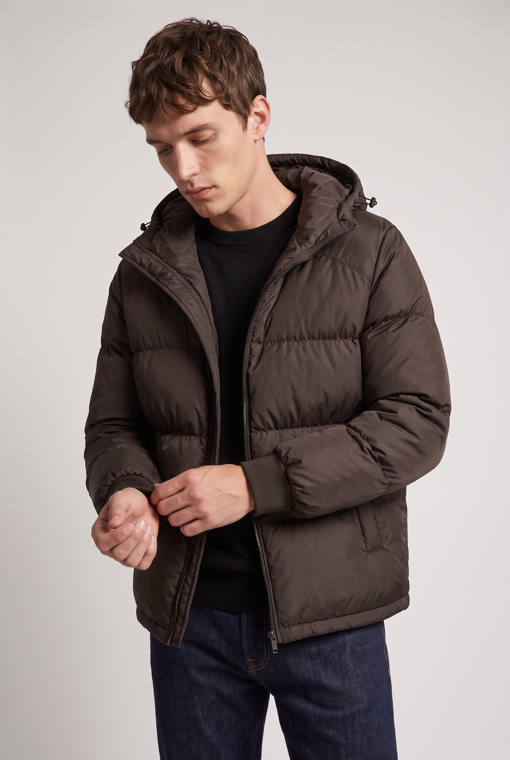 Men’s Hooded Puffer Jacket - Front Zip