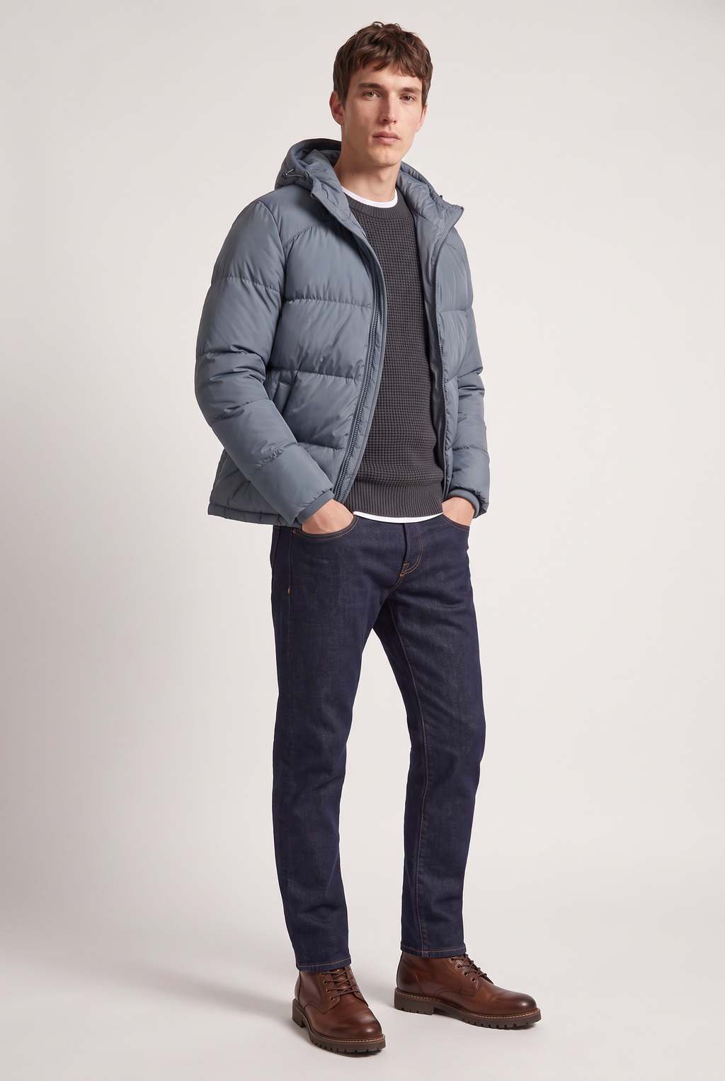 Men’s Hooded Puffer Jacket - Front Zip