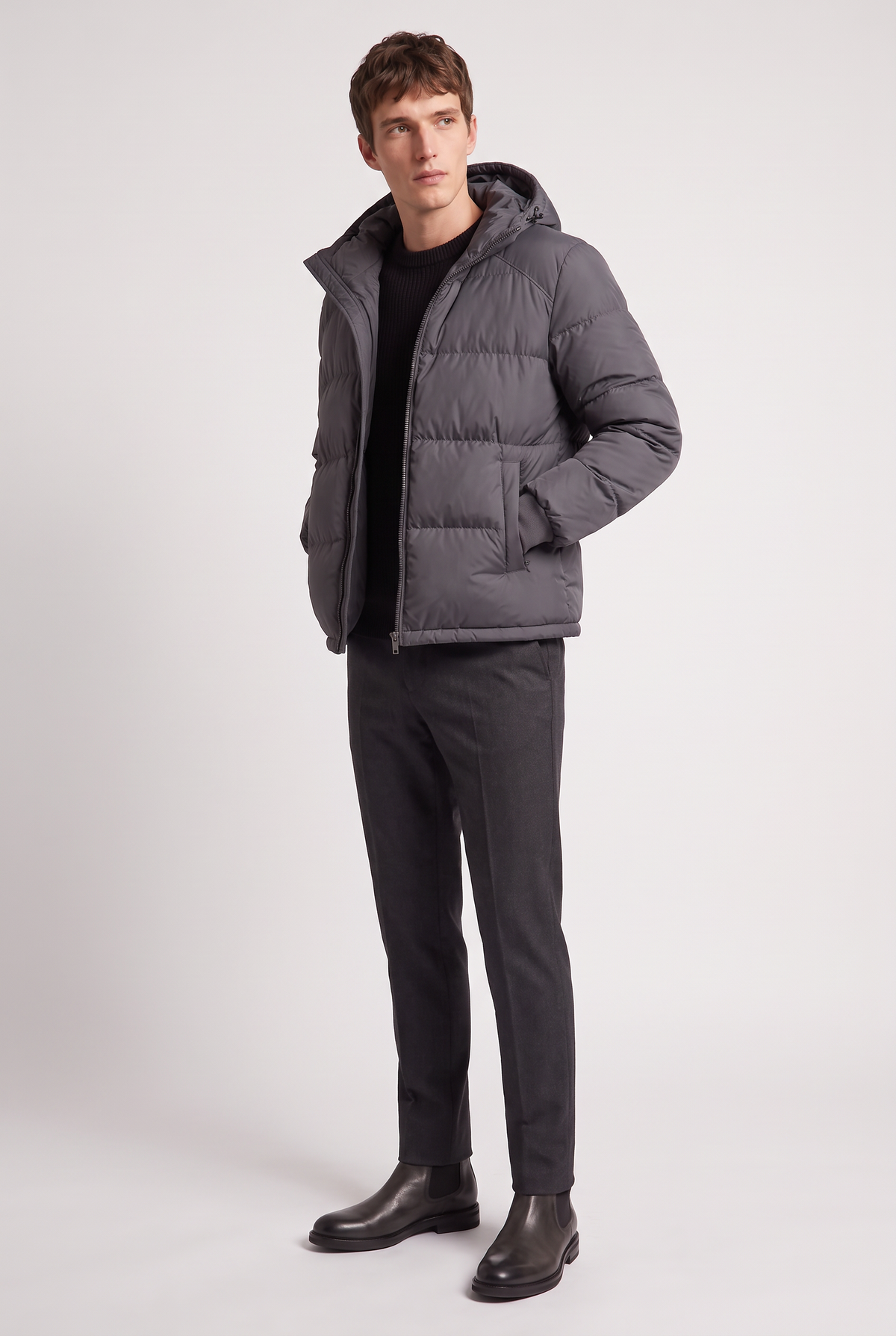 Men’s Hooded Puffer Jacket - Front Zip