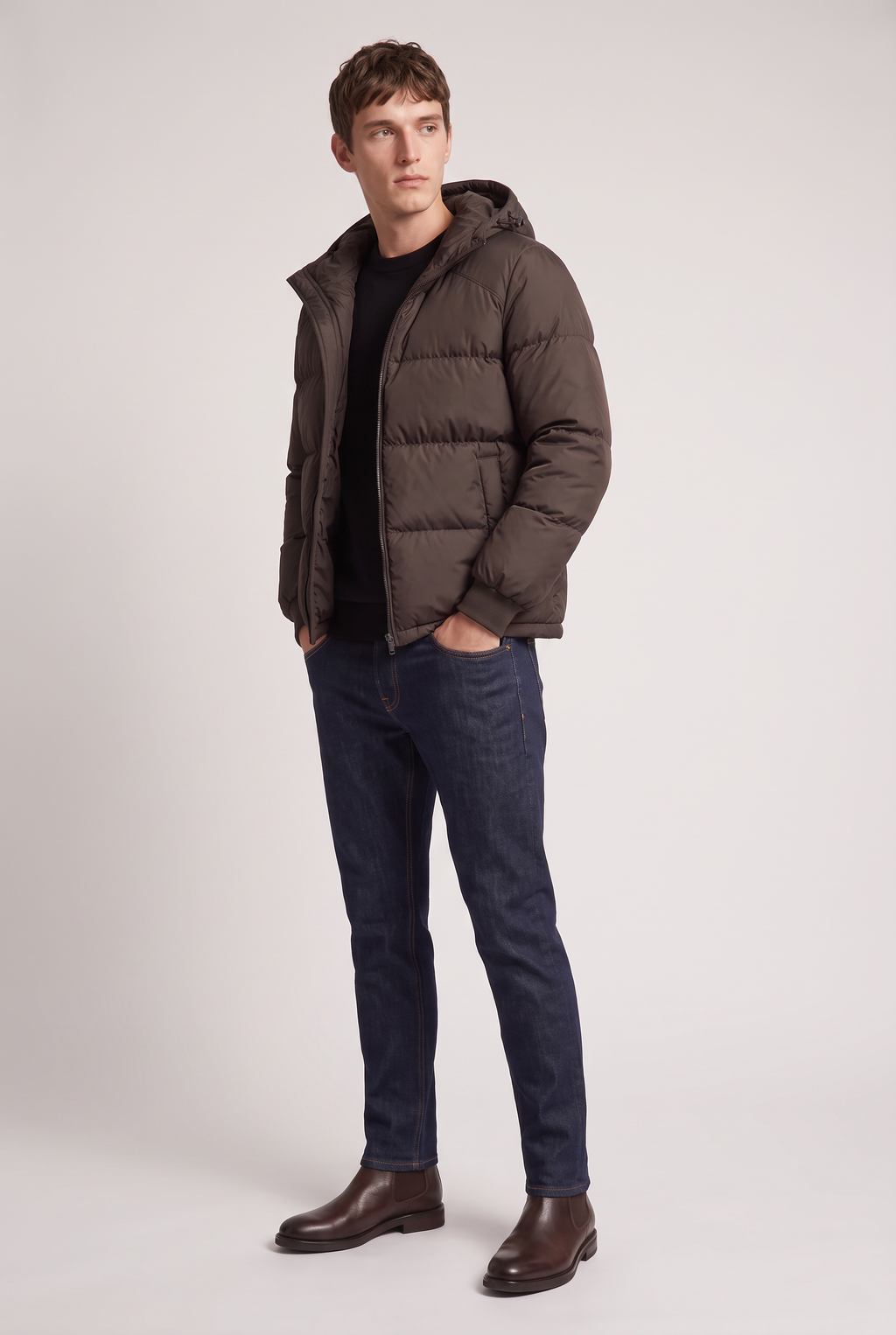 Men’s Hooded Puffer Jacket - Front Zip