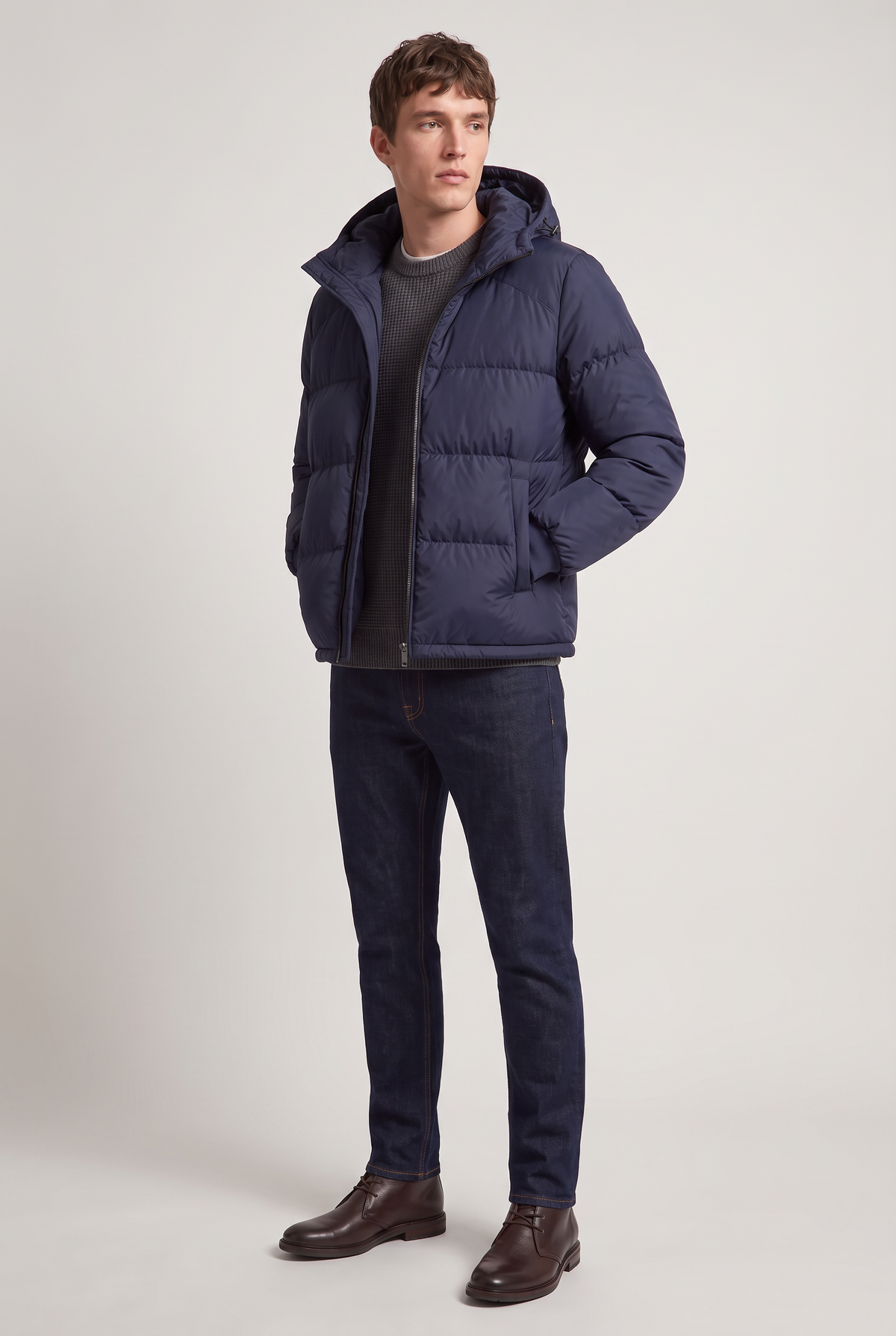 Men’s Hooded Puffer Jacket - Front Zip