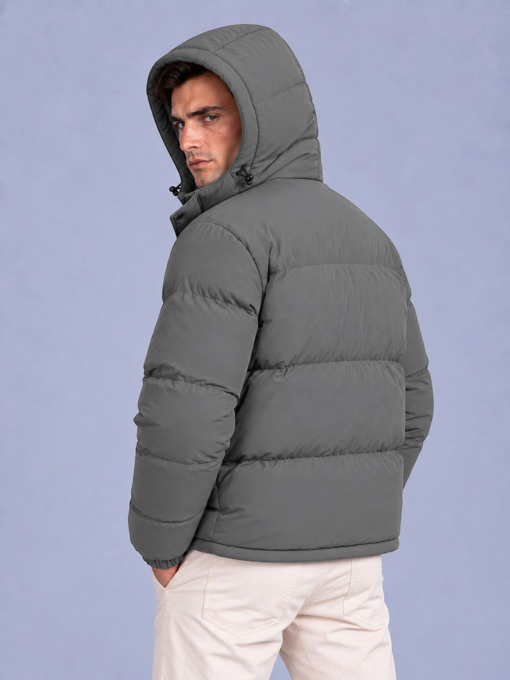Men’s Winter Hooded Puffer Jacket – Padded Quilted Coat with Storm Flap