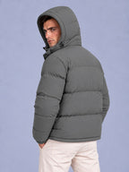Men’s Winter Hooded Puffer Jacket – Padded Quilted Coat with Storm Flap