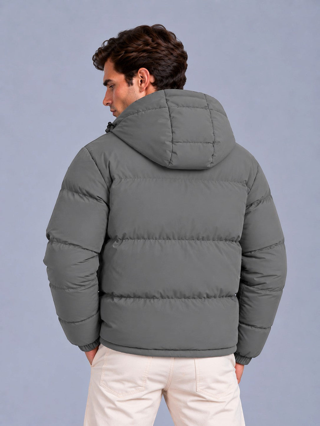 Men’s Winter Hooded Puffer Jacket – Padded Quilted Coat with Storm Flap