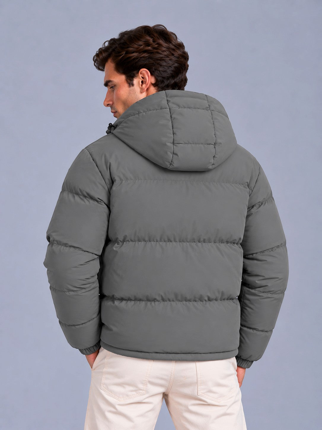 Men’s Winter Hooded Puffer Jacket – Padded Quilted Coat with Storm Flap