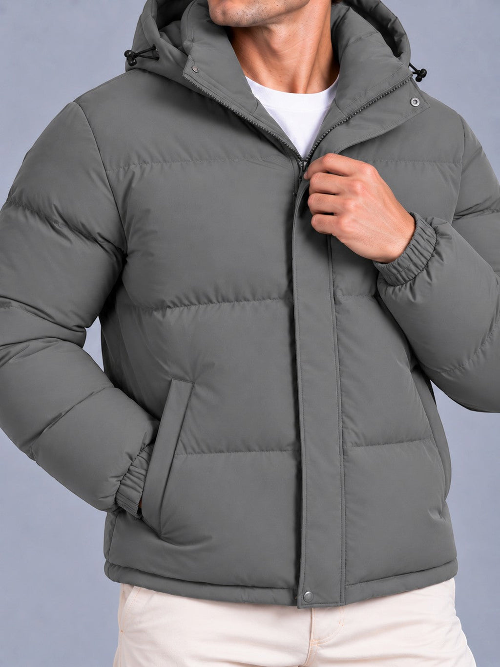 Men’s Winter Hooded Puffer Jacket – Padded Quilted Coat with Storm Flap