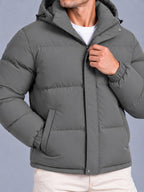 Men’s Winter Hooded Puffer Jacket – Padded Quilted Coat with Storm Flap