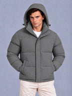 Men’s Winter Hooded Puffer Jacket – Padded Quilted Coat with Storm Flap