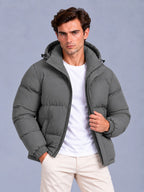 Men’s Winter Hooded Puffer Jacket – Padded Quilted Coat with Storm Flap