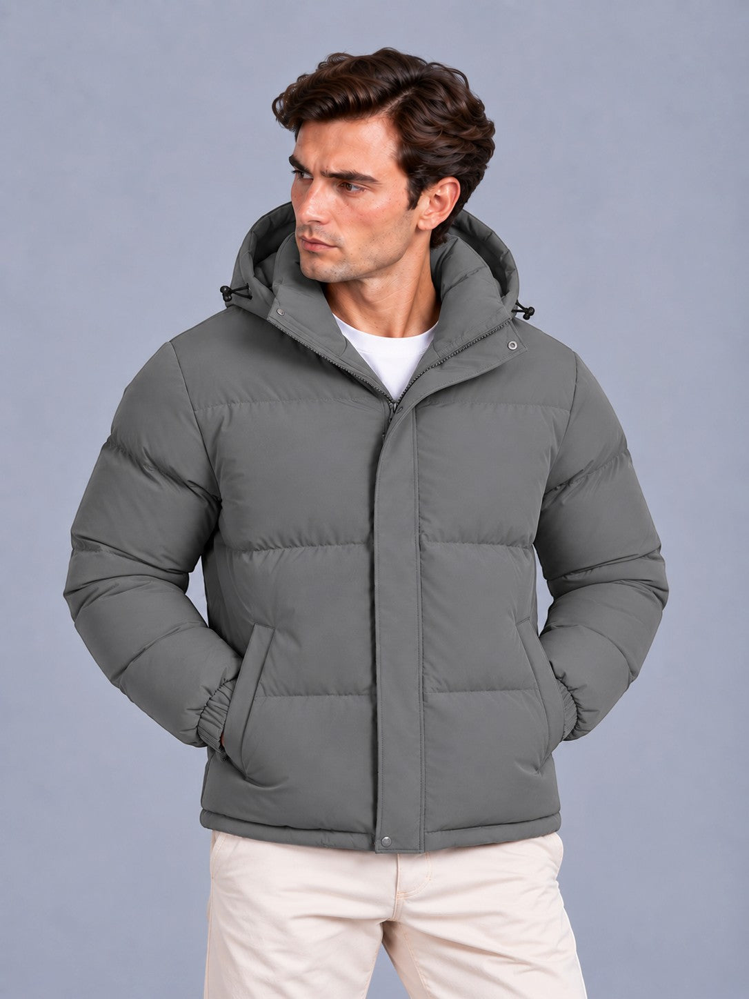 Men’s Winter Hooded Puffer Jacket – Padded Quilted Coat with Storm Flap