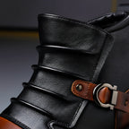 Two-Tone Buckle Leather Boots