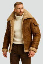 Men's Leather Pilot Jacket with Sherpa Lining for Winter Comfort