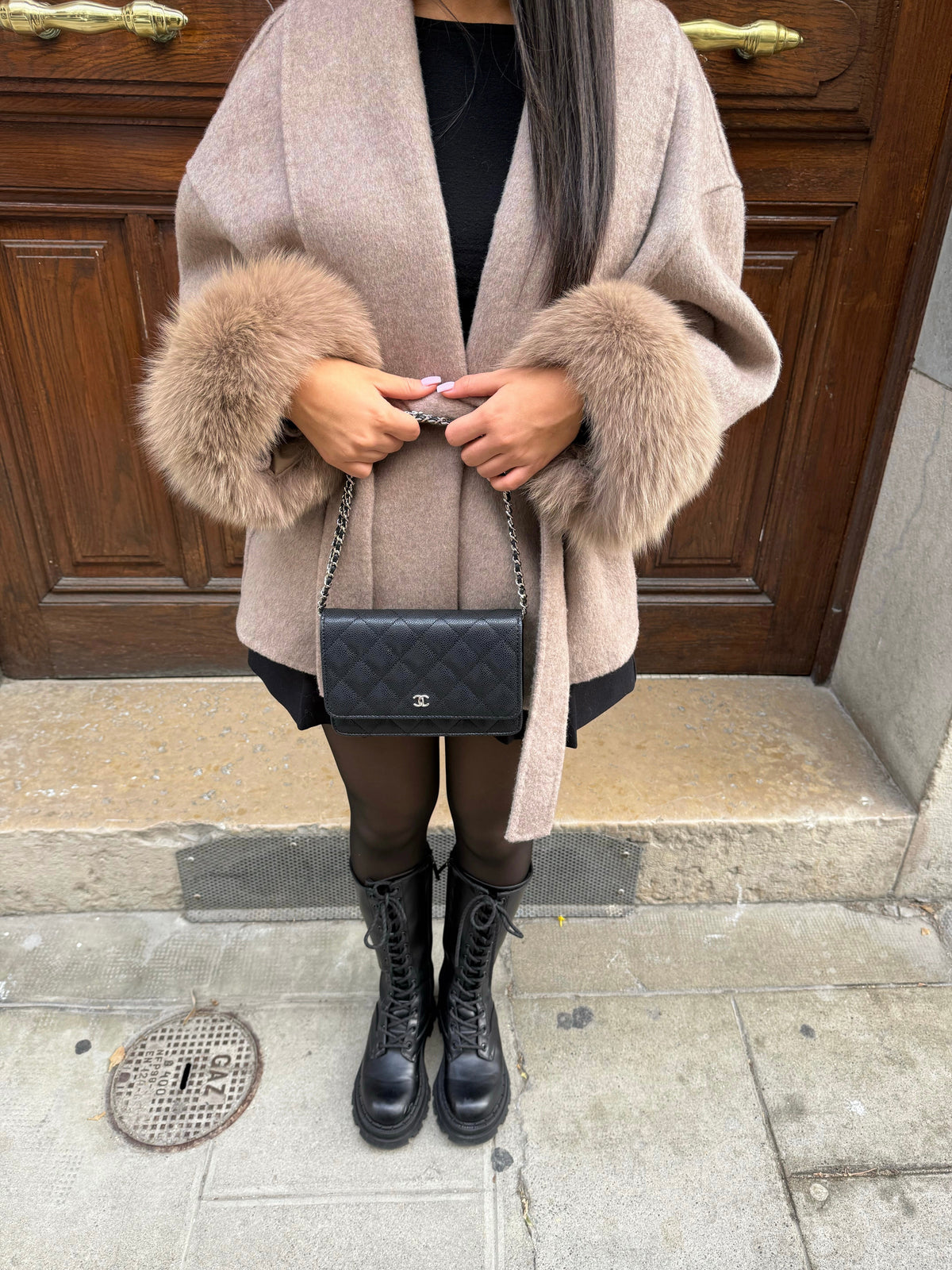 Women's Elegant Wrap Style Faux Fur Cuff Coat