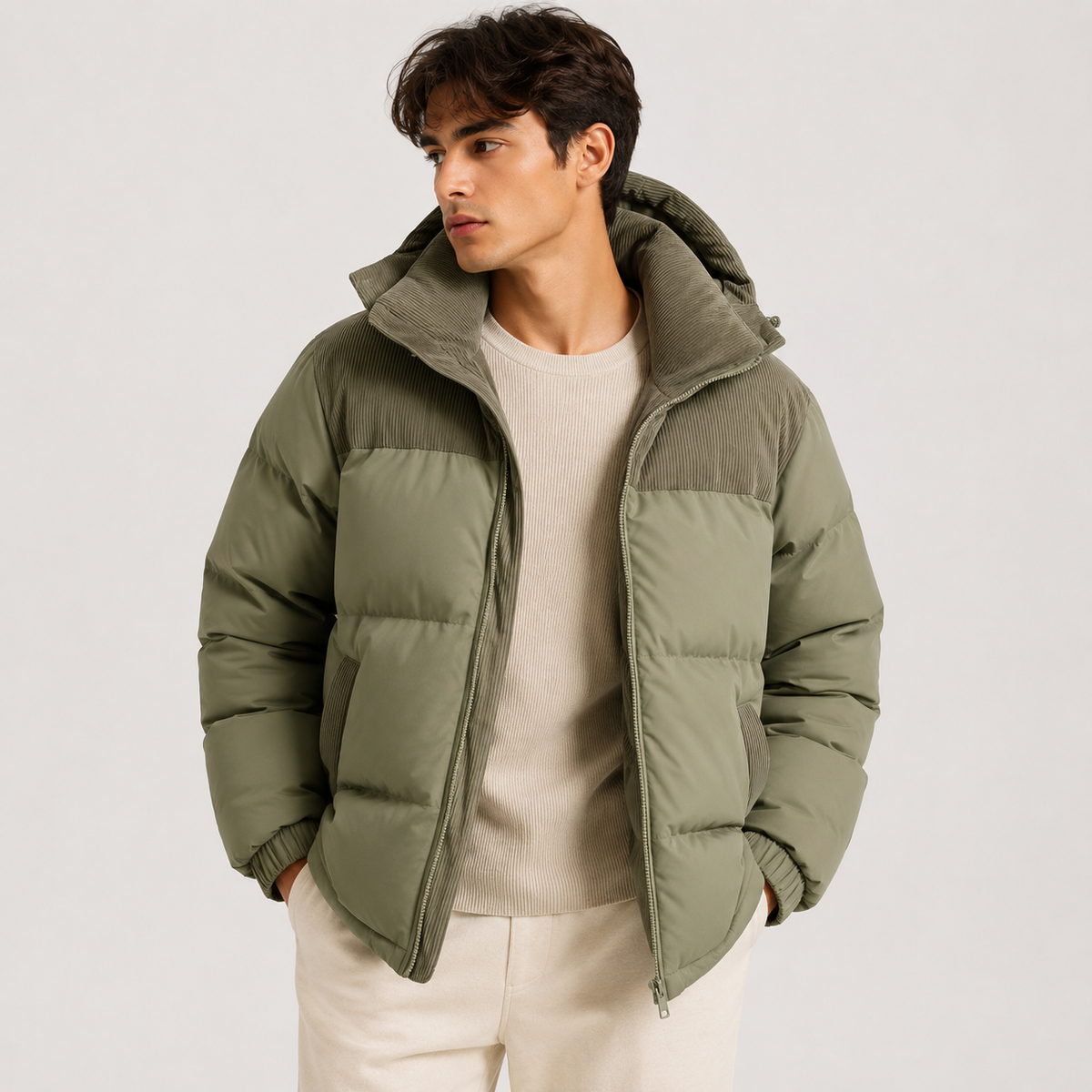 Men's Hooded Winter Puffer Jacket - Thickened, Windproof Warmth