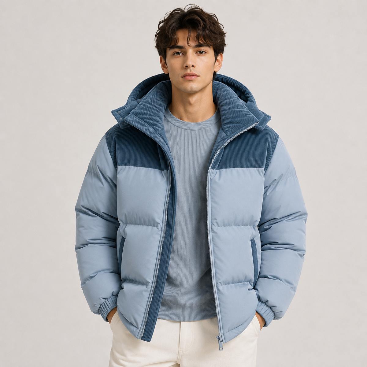 Men's Hooded Winter Puffer Jacket - Thickened, Windproof Warmth