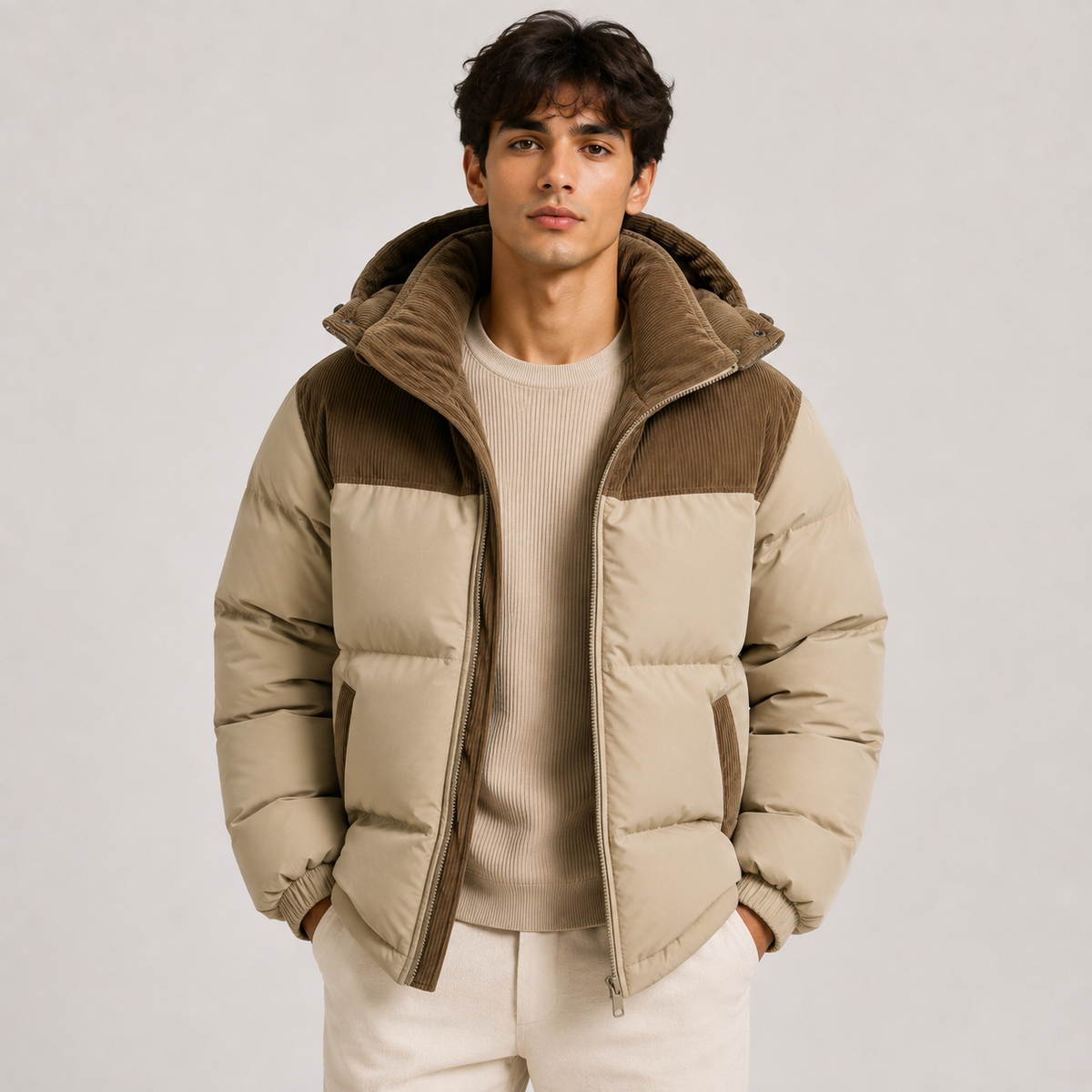Men's Hooded Winter Puffer Jacket - Thickened, Windproof Warmth