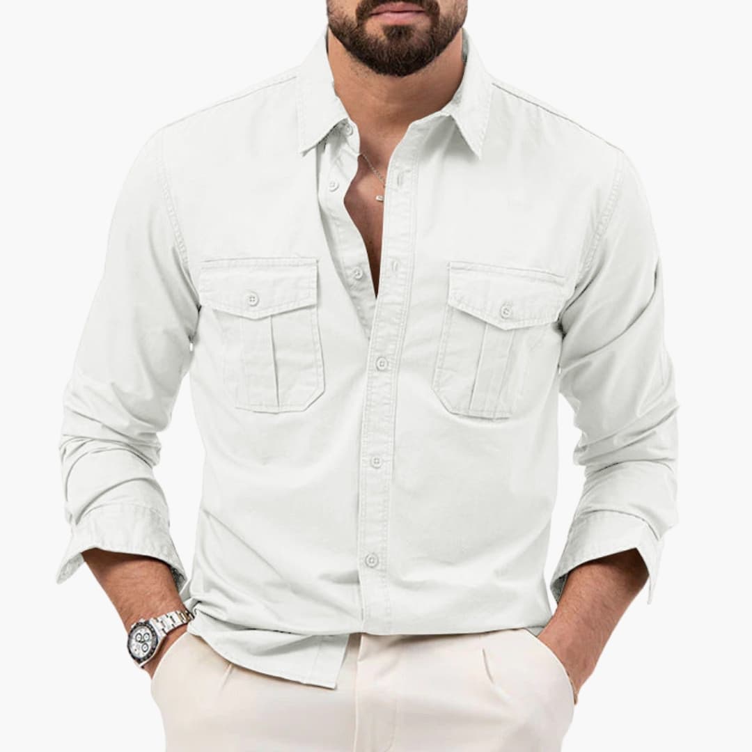 Men’s Long Sleeve Button-Down Shirt with Two Chest Pockets