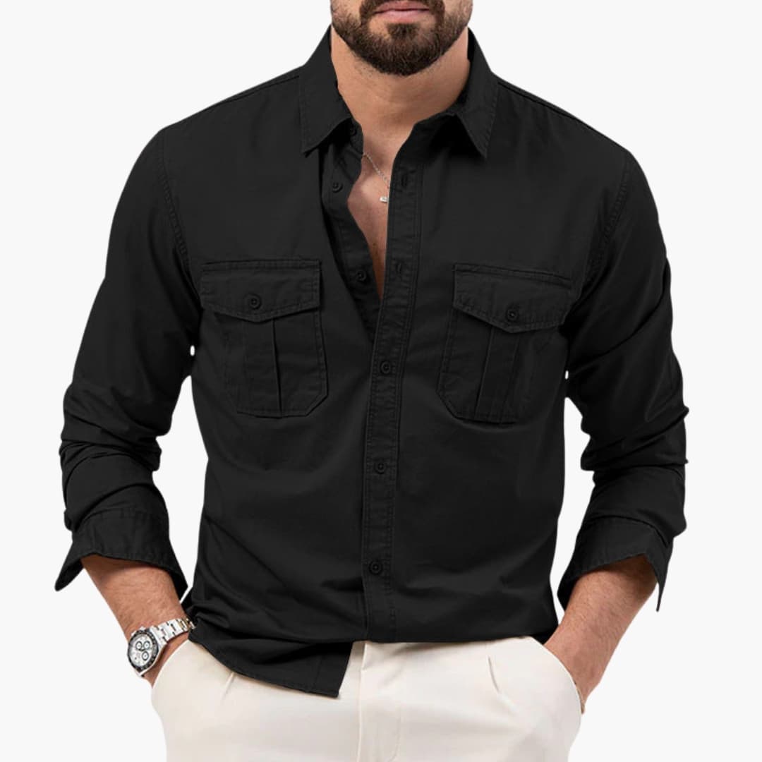 Men’s Long Sleeve Button-Down Shirt with Two Chest Pockets