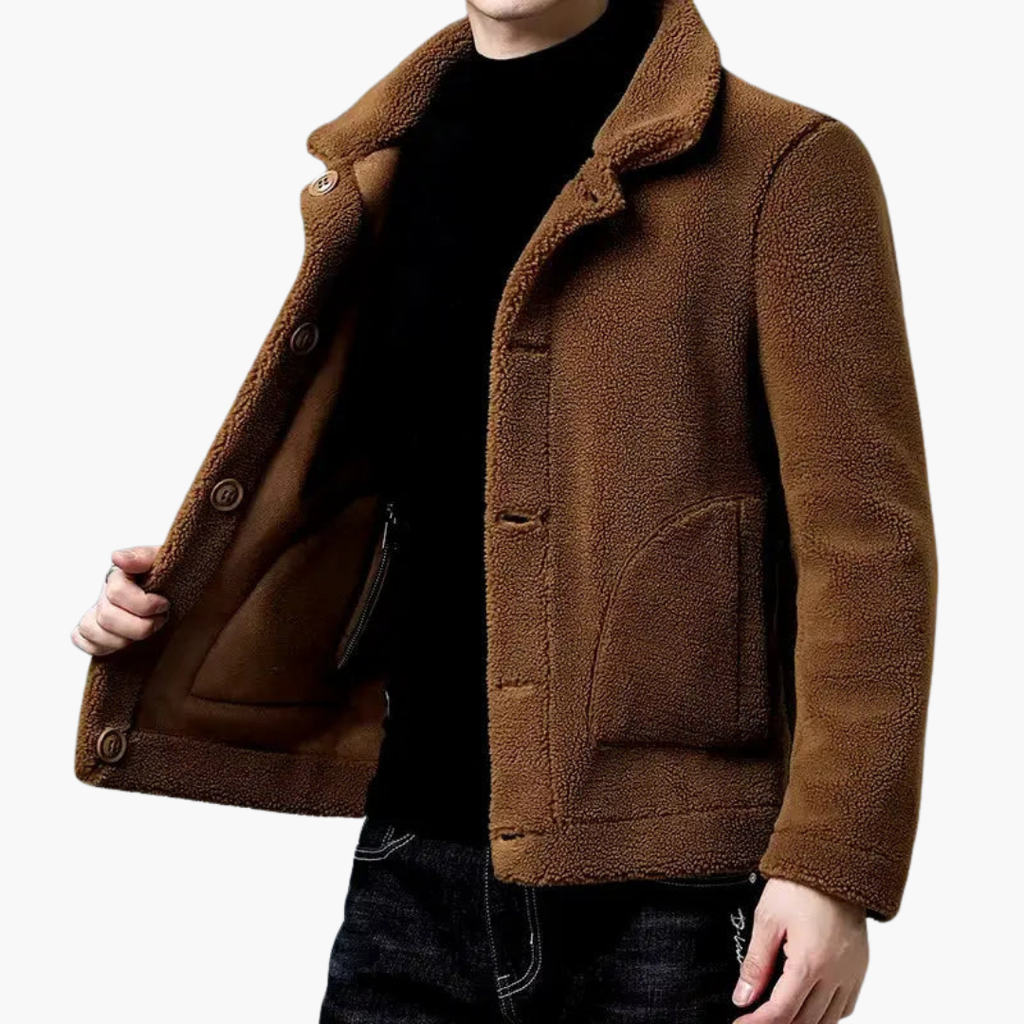 Men's Short Jacket with Lapel Collar and Front Pockets