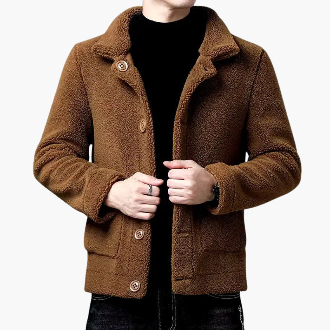 Men's Short Jacket with Lapel Collar and Front Pockets