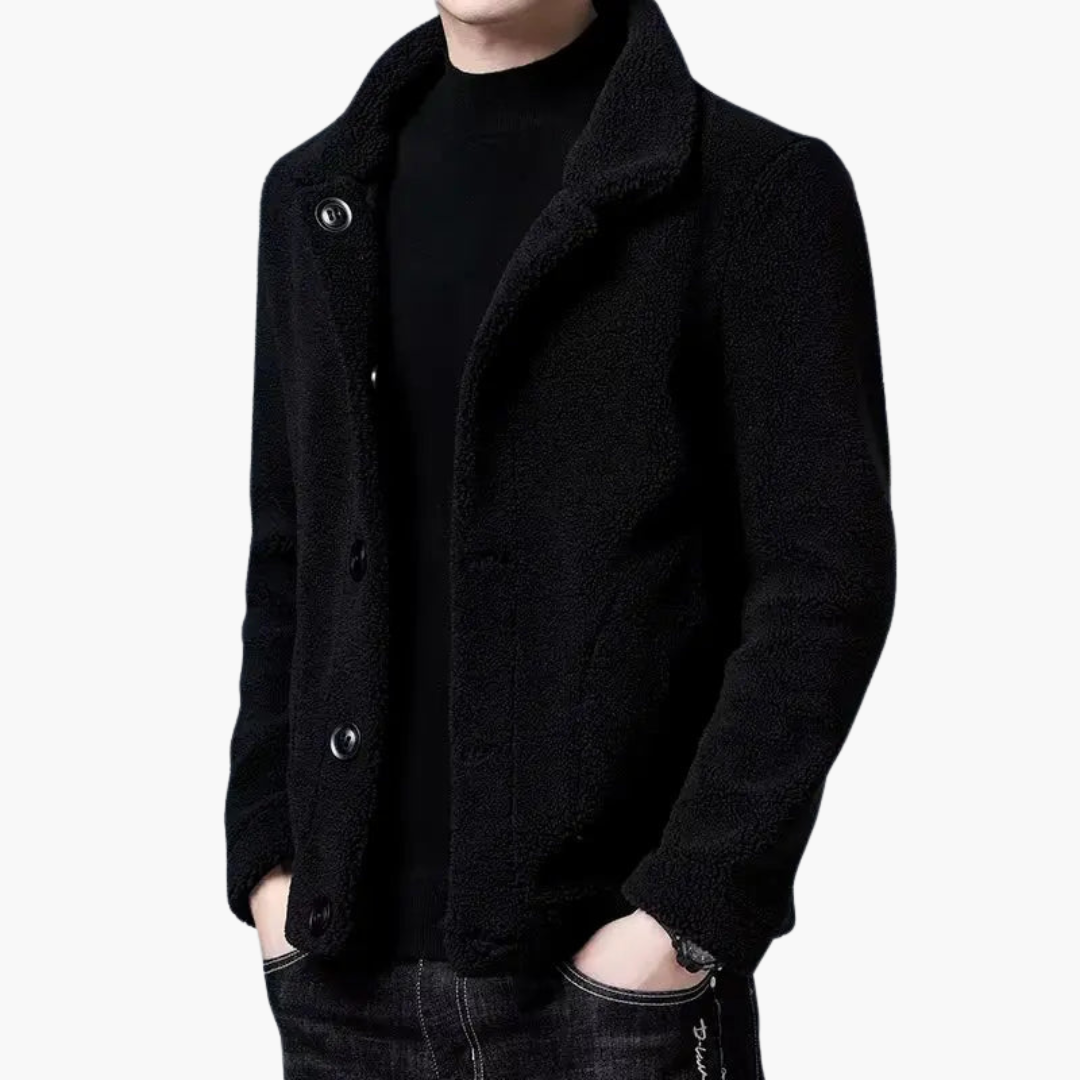Men's Short Jacket with Lapel Collar and Front Pockets