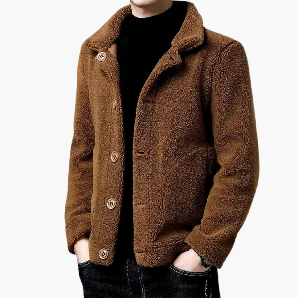 Men's Short Jacket with Lapel Collar and Front Pockets